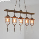GobekUsa Retro Wood Island Ceiling Light: 5-Light Fixture with Iron Cage