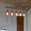 GobekUsa Retro Wood Island Ceiling Light: 5-Light Fixture with Iron Cage