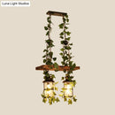 GobekUsa Retro Wooden Lantern 2/3 Head Island Ceiling Light with LED Drop Lamp, Pink/Green, Plant/Flower Decor