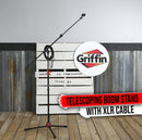 Microphone Stand with Telescoping Boom, XLR Cable and Mic Clip Package by GRIFFIN | Tripod Premium Quality for Studio, Karaoke, Live Performances, Studio, Conferences | 20 ft Pro Audio Mic Cord Patch