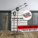 GRIFFIN Microphone Boom Stand, Cardioid Dynamic Mic, XLR Cable, & Clip (Pack of 2) | Telescoping Arm Holder | Tripod Mount | Vocal Unidirectional Singing Microphone | Home Recording Studio Accessories