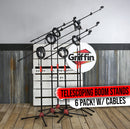 GRIFFIN Microphone Boom Stand (Pack of 6) with XLR Cables & Mic Clip | Telescopic Arm Tripod Legs for Studio Recording Accessories, Singing Vocal Karaoke, DJ Live | 20ft Pro Audio Mic Cord 24 AWG Wire