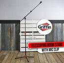Microphone Stand by GRIFFIN with Telescoping Boom and Mic Clip Package | Portable with Collapsible Legs & Removable Arm | Tripod Premium Quality for Studio, Karaoke, DJ Live Performances, Conferences