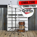Cymbal Boom Stand & Straight Cymbal Stand Combo (Pack of 2) by GRIFFIN | Percussion Drum Hardware Set for Mounting & Holding Crash, Ride, Splash Cymbals | Arm Counterweight Adapter Kit & Double Braced