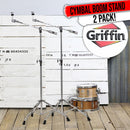 Cymbal Stand With Boom Arm by GRIFFIN (Pack of 2) | Drum Percussion Gear Hardware Set with Double Braced Legs | Counterweight Adapter for Mounting Heavy Duty Crash, Ride, Splash Cymbals For Drummers