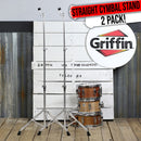 Straight Cymbal Stand (2 Pack) by GRIFFIN | Double Braced Legs, Slip-Proof Gear Holder | Light-Duty for Mobile Drummers | Percussion Drum Hardware Set for Mounting Crash, Ride & Splash Cymbals