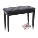 Premium Antique Black Piano Bench By Griffin - Solid Wood Frame & Luxurious, Comfortable PU Leather Padded Duet Double Seat Ergonomic Keyboard Stool With Storage Space, Durable & Sturdy, Vintage Design by GeekStands.com