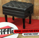 Genuine Leather Adjustable Piano Bench by GRIFFIN | Black Solid Wood Vintage Style & Heavy-Duty Ergonomic Keyboard Stool | Cushion Seat With Storage Space | Home Vanity Bench or Musicians Guitar Chair