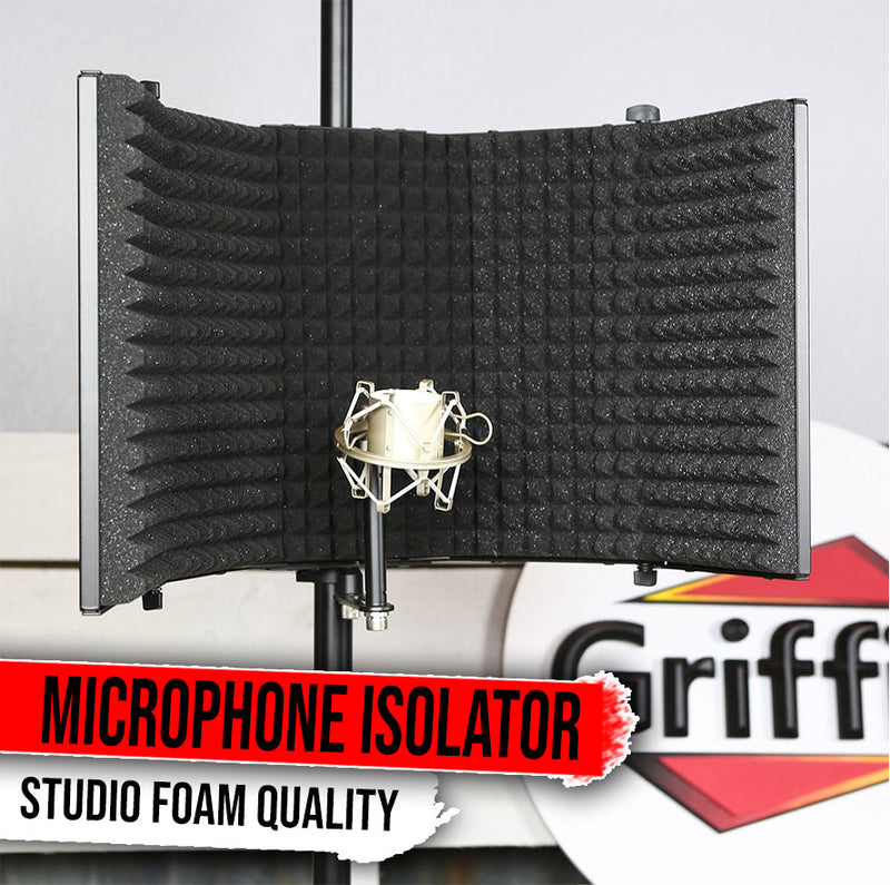 Studio Microphone Soundproofing Acoustic Foam Panel by GRIFFIN | Soundproof Filter | Sound Diffusion Mic Booth Shield | Isolation Diffuser | Noise Absorbing/Barrier for DJ Vocal Audio Music Recording