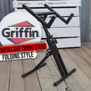 Guitar Combo Amplifier Stand by GRIFFIN | PA Speaker Karaoke Monitor Holder | Low Profile Pro-Audio Amp Tilt Back Mount Stand | Adjustable Speaker Cabinet Stage Equipment Platform Riser & Studio Chair