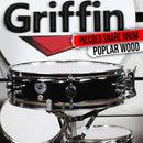 Piccolo Snare Drum 13" x 3.5" by GRIFFIN | 100% Poplar Wood Shell with Black PVC & White Coated Drum Head | Drummers Acoustic Marching Kit Percussion Instrument with Snare Strainer Throw Off Set