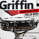 Piccolo Snare Drum 13" x 3.5" by GRIFFIN | 100% Poplar Wood Shell with Zebra Wood Finish & Coated Drum Head | Professional Marching Drummers Percussion Instrument with Bright Tone & Brilliant Attack