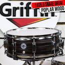 Deluxe Snare Drum by GRIFFIN | 14" x 5.5" Poplar Wood Shell with Zebra PVC Glossy Finish | Percussion Musical Instrument with Drummers Key for Students & Professionals | 8 Tuning Lugs & Snare Strainer
