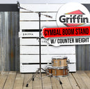 GRIFFIN Cymbal Boom Stand | Double Braced Drum Percussion Gear Hardware Set | Adjustable Height | Arm Holder With Counterweight Adapter for Mounting Heavy Duty Weight Crash &Ride Cymbals For Drummers