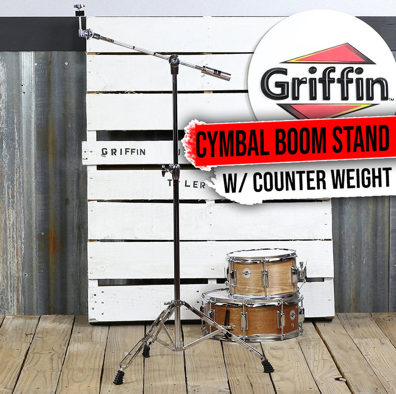 GRIFFIN Cymbal Boom Stand | Double Braced Drum Percussion Gear Hardware Set | Adjustable Height | Arm Holder With Counterweight Adapter for Mounting Heavy Duty Weight Crash &Ride Cymbals For Drummers