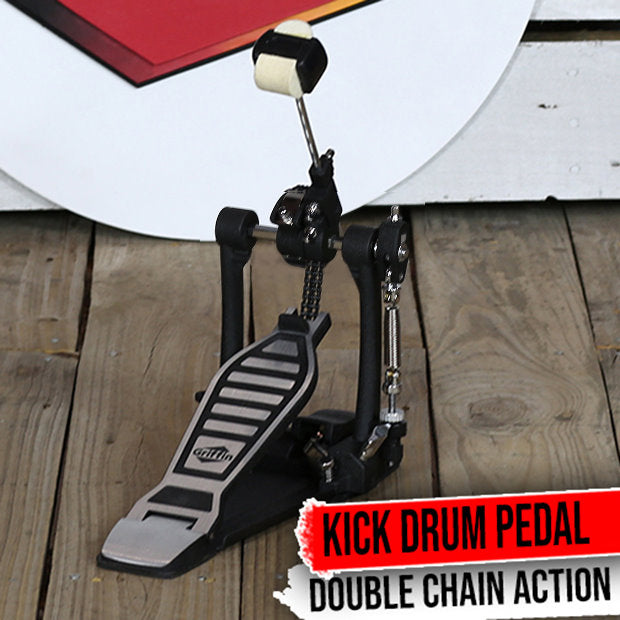 Single Kick Bass Drum Pedal by GRIFFIN | Deluxe Double Chain Foot Percussion Hardware for Intense Play | 4 Sided Beater & Fully Adjustable Power Cam System | Perfect for Beginner & Pro Drummers