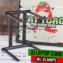 Folding DJ Laptop Stand with Sub-tray Shelf by FAT TOAD | Pro Audio Computer Table Top Rack Stand Mount for iPads, Mixer Controller & Tablets | Portable PC Gear Clamp Holder | Stage Booth, Home Office