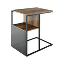 2-Tier C-Shaped Reversible End Table with Wooden Shelf for Living Room-Brown by LJGDeals
