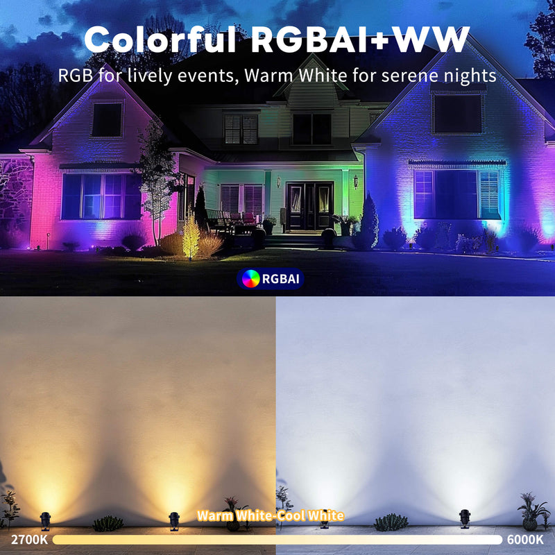 Gardenreet Outdoor Smart Spotlight, 1800LM RGB Color Changing Aluminum  Landscape Lighting (9102A)