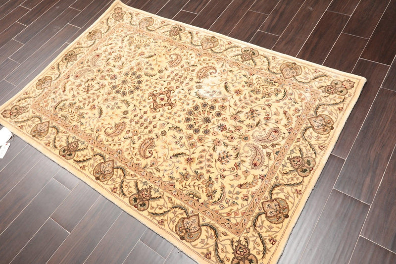 3'10" x 5'9"45-2113-IV Handmade New Zealand Wool & Silk Area Rug Tan