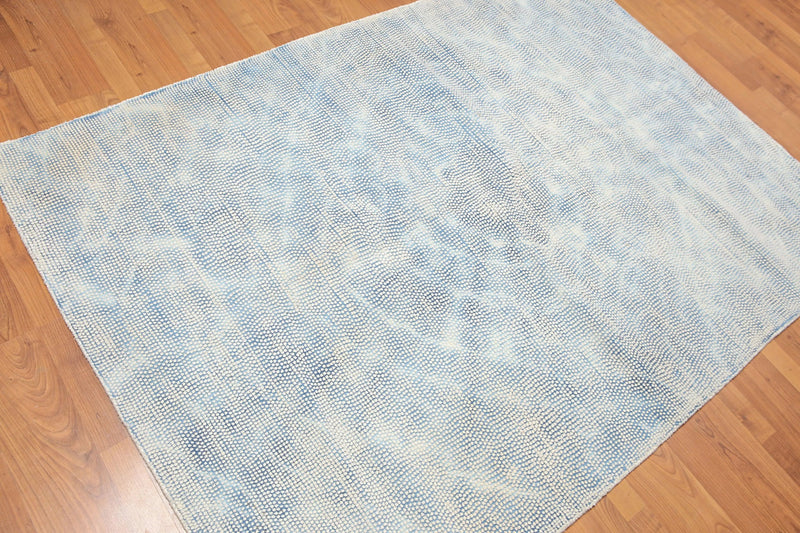 5' x 7' Handmade Graphic Area Rug Contemporary 100% Wool Blue