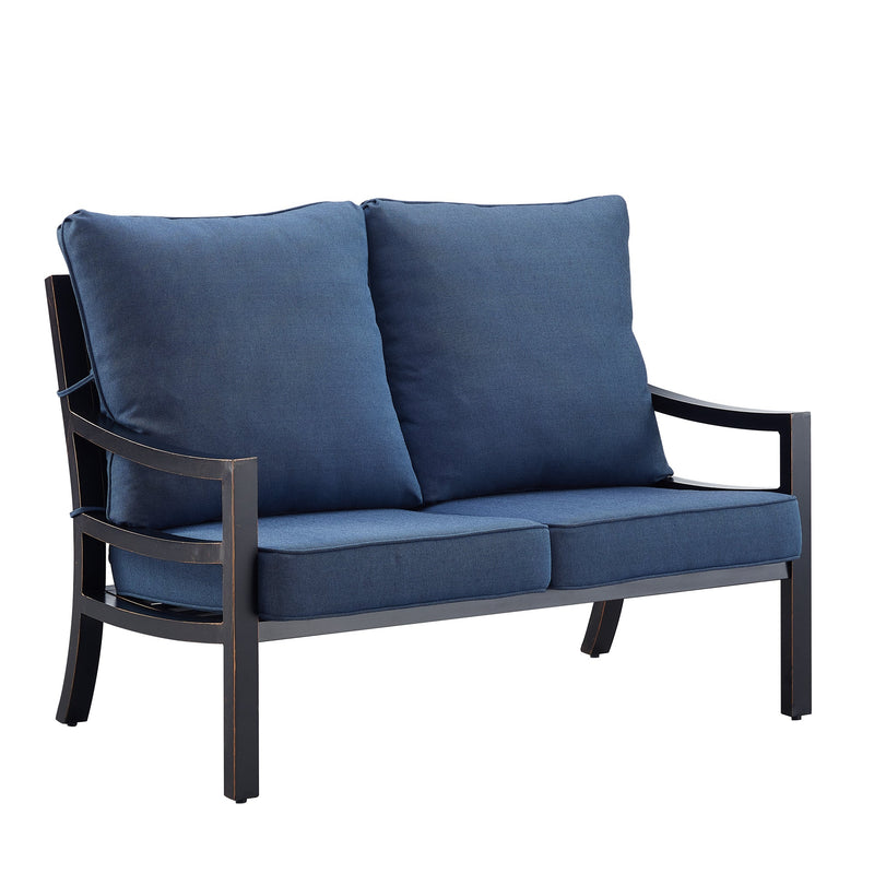 Black Aluminum Deep Seating Loveseat with Cushions
