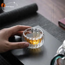 Ribbed clear double wall glass teacup set dining room glassware by Decorbites