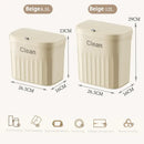 Ribbed cream and gray kitchen cabinet hanging trash by Decorbites