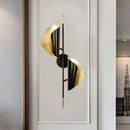 GobekUsa Ribbed Curved Sheet Sconce - Postmodern 2 Heads Wall Mount Lighting for Stair - Black & Gold
