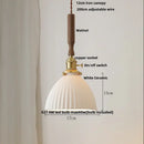 GobekUsa Ceramic LED Pendant Lamp, Walnut Wood Nordic Hanging Light Fixtures