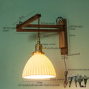 GobekUsa Ceramic LED Wall Sconce Walnut Wood Copper Pull Chain Switch Light