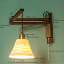 GobekUsa Ceramic LED Wall Sconce Walnut Wood Copper Pull Chain Switch Light