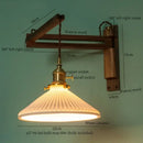 GobekUsa Ceramic LED Wall Sconce Walnut Wood Copper Pull Chain Switch Light