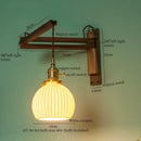 GobekUsa Ceramic LED Wall Sconce Walnut Wood Copper Pull Chain Switch Light