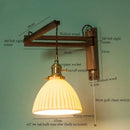 GobekUsa Ceramic LED Wall Sconce Walnut Wood Copper Pull Chain Switch Light