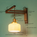 GobekUsa Ceramic LED Wall Sconce Walnut Wood Copper Pull Chain Switch Light