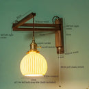GobekUsa Ceramic LED Wall Sconce Walnut Wood Copper Pull Chain Switch Light