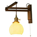GobekUsa Ceramic LED Wall Sconce Walnut Wood Copper Pull Chain Switch Light