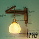 GobekUsa Ceramic LED Wall Sconce Walnut Wood Copper Pull Chain Switch Light