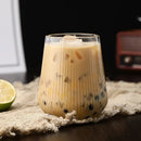 Ribbed glass cup set with bamboo lid and straw for kitchen dining by Decorbites