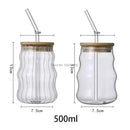 Ribbed glass cup with bamboo lid and straw kitchen tumbler by Decorbites