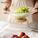 GobekUsa Creative Glass Fruit Plate with Wooden Base | Elegant Home Decor for Living Room Coffee Table