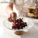 GobekUsa Creative Glass Fruit Plate with Wooden Base | Elegant Home Decor for Living Room Coffee Table