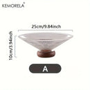 GobekUsa Creative Glass Fruit Plate with Wooden Base | Elegant Home Decor for Living Room Coffee Table