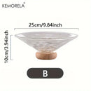 GobekUsa Creative Glass Fruit Plate with Wooden Base | Elegant Home Decor for Living Room Coffee Table