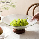 GobekUsa Creative Glass Fruit Plate with Wooden Base | Elegant Home Decor for Living Room Coffee Table