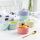 Ribbed pink ceramic dessert bowl with lid dining room ramekin by Decorbites