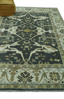 Richmond Custom Made Charcoal and Beige Hand Knotted Oushak wool Area Rug
