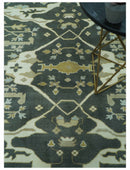 Richmond Custom Made Charcoal and Beige Hand Knotted Oushak wool Area Rug