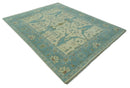 Richmond Custom Made Ivory and Teal Hand Knotted Oushak Wool Rug